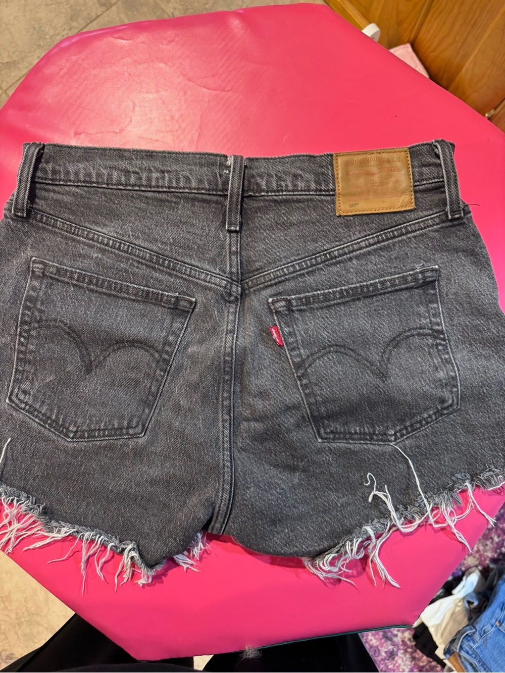 Levi's Black/Charcoal High-Waist Frayed Denim Shorts